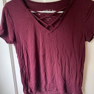 a maroon soft tee shirt